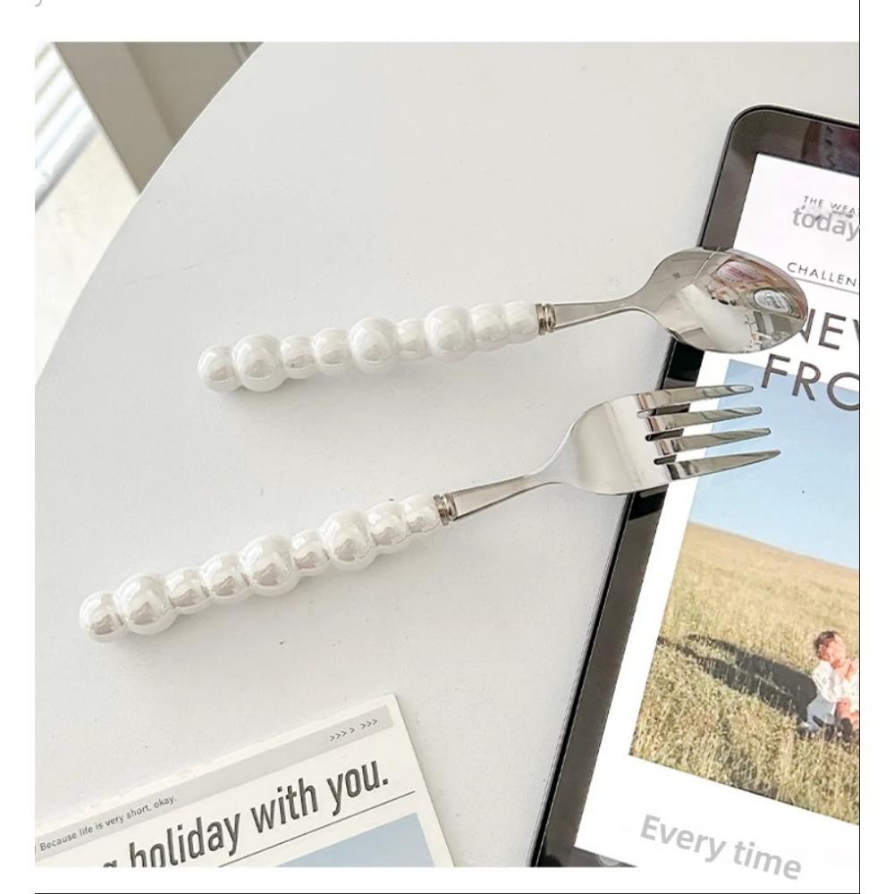 1 Stk. Einzigartiges Perlenförmiges Besteckset mit Keramikgriff Steakmesser, Dessertgabel und Löffel Kreative Küchenwerkzeuge