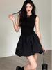 Niche Women's Black Floral Short Dress - French Style & Trendy Design