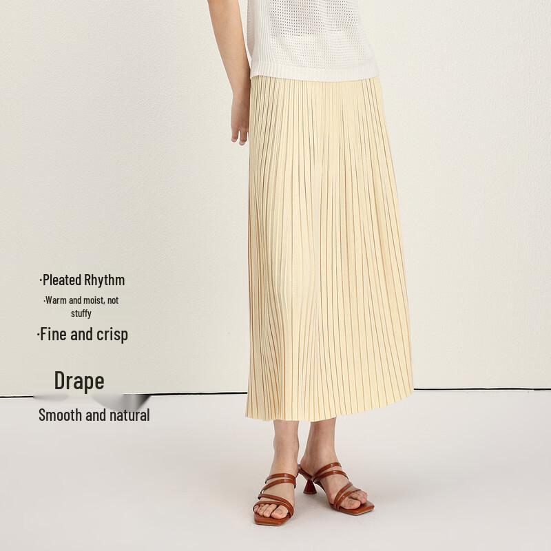 Elegant Pleated High-Waist A-Line Skirt M бежевый