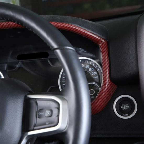 Interior Dashboard Meter Trim Cover Frame For Dodge Ram1500 18+ Red Carbon Fiber