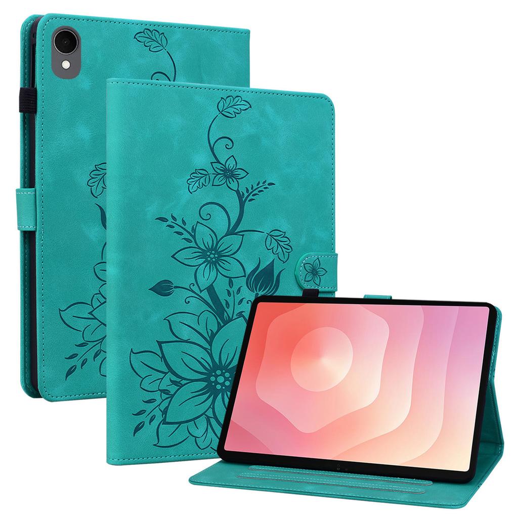 For Samsung Galaxy Tab S11 Case Lily Flower Imprint Card Slots Leather Tablet Cover