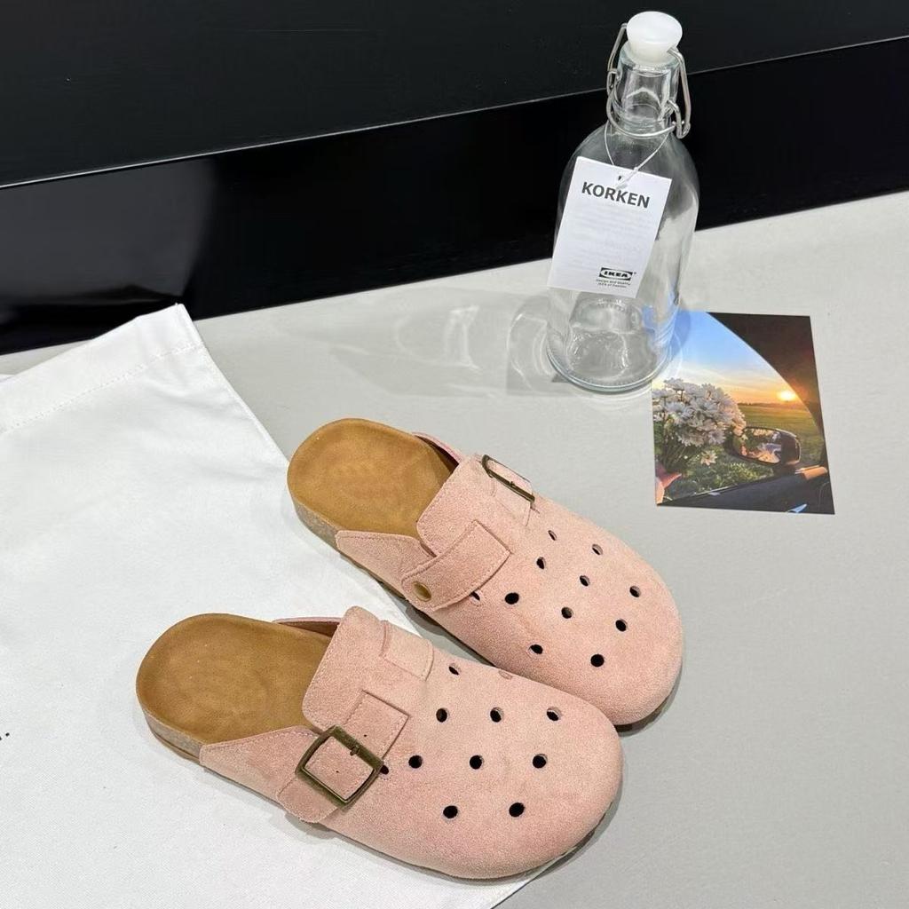 Commuting versatile Internet celebrity bag head slippers women's outer wear spring 2025 new flat-bottomed hollow lazy half-drag sandals