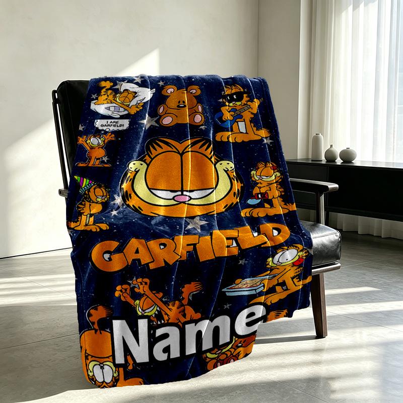 Custom Name Personalized Garfield Print Blanket, Home Decor, Bedroom, Sofa, Camping, Couch, Gifts for Birthday Christmas