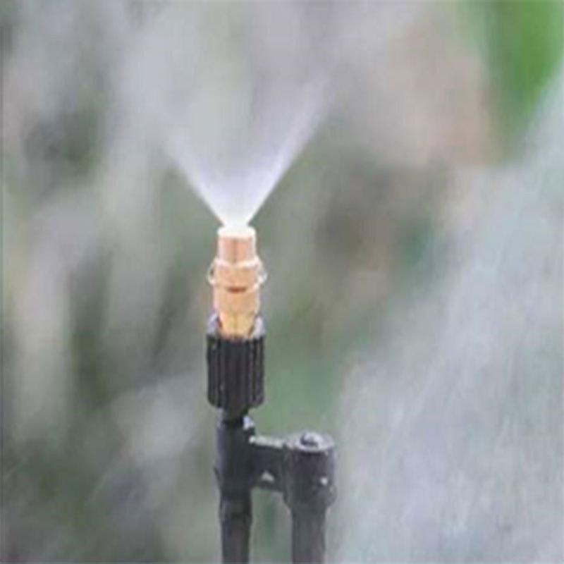 10Pcs Adjustable Copper Misting Nozzle with 4/7mm Plastic Tee Connector Brass Watering Irrigation Sprinkler Cooling Nozzle