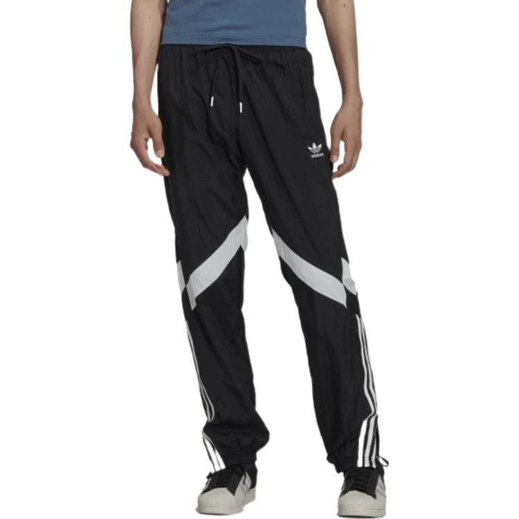 adidas Originals Trefoil FW22 Relive Print Logo Striped Drawstring Straight-Leg Track Pants Men Bottoms Black HK7325