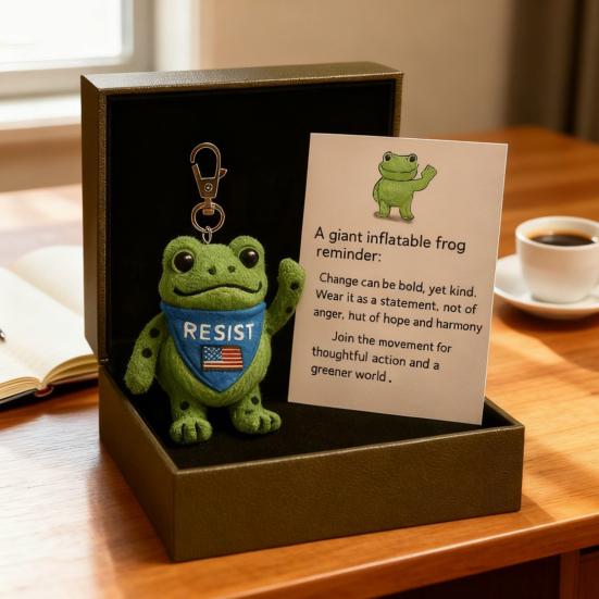 Frog Plush Keychain Soft Portable Eco-Friendly Reminder Toy with Inspiring Card Resist Change Message