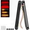 PSEQT 10" LED Trailer Tail Light Bar Brake Stop Turn Signal Lights Assembly Identification Red & Amber Sequential Strobe Strip Lamp W/Smoked Lens