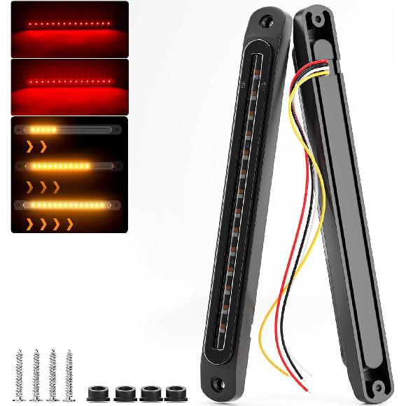 PSEQT 10" LED Trailer Tail Light Bar Brake Stop Turn Signal Lights Assembly Identification Red & Amber Sequential Strobe Strip Lamp w/Smoked Lens