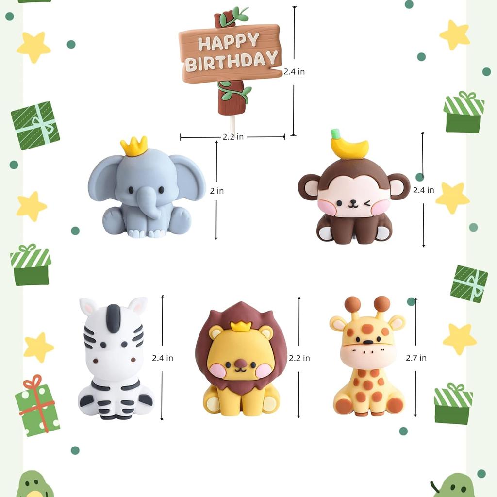 Jungle Safari Animal Cake Toppers with Elephant Giraffe Lion Monkey for Jungle Themed Party Baby Showers Kids Birthday Party