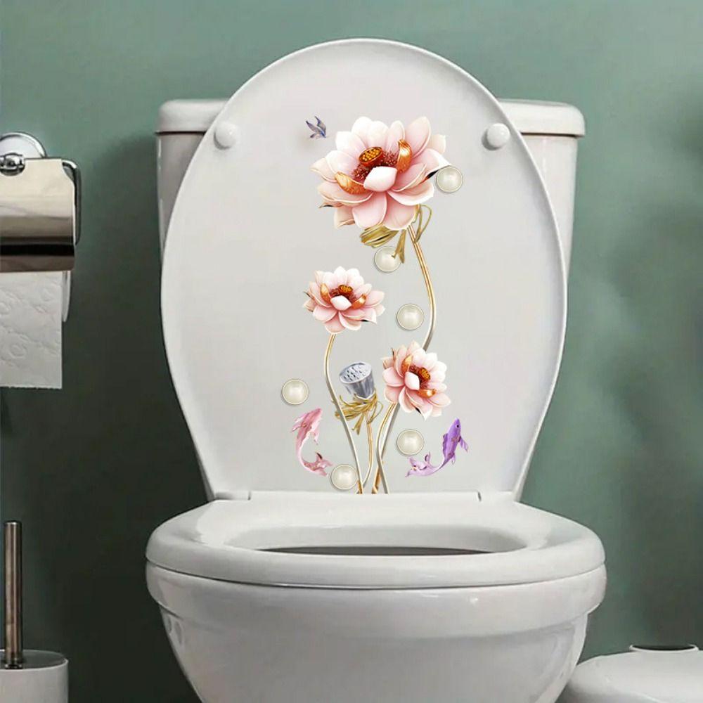 Mildew-proof Flower Butterfly Toilet Stickers Self-Adhesive Toilet Lid Decals  Bathroom