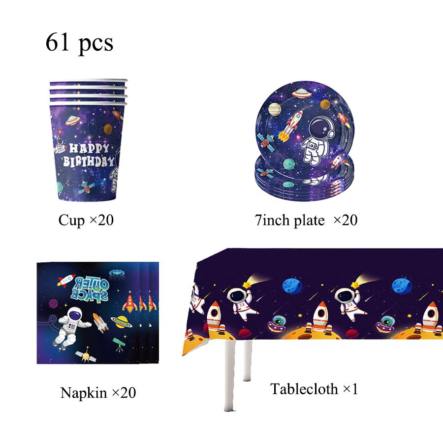 Space Astronaut Birthday Party Decoration Tableware Tablecloth Cup Plate Napkins Banner Backdrop Gift Bag Party Supplies Favors
