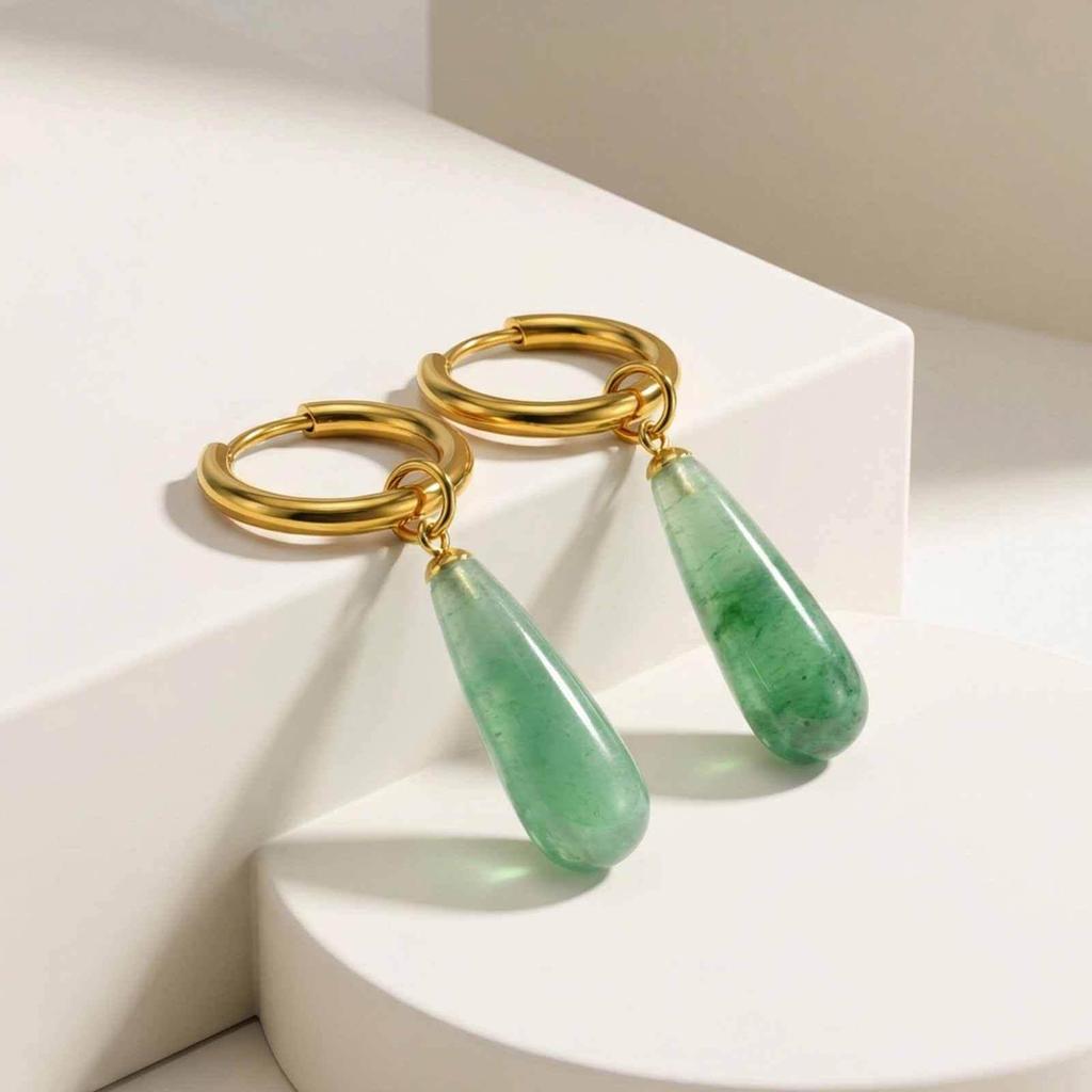 Women's Amethyst Teardrop & Tiger Eye Malachite Gold Earrings