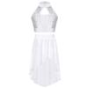 Kids Two Piece Performance Costume Sequin Crop Top Hollow Front Keyhole Back Irregular Chiffon Skirt Dance Outfit Set