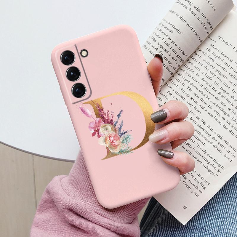 For Samsung Galaxy S22 S 22 Plus Case Flower Gold Letter A Z Soft Silicone Phone Cover For Samsung S22 Ultra Bumper S22+ Shell