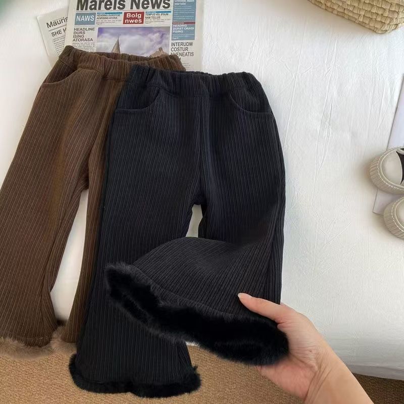 Girls' Winter Flare Pants Fleece-Lined White Bell Bottoms Toddler Cold Weather Trousers Soft Warm Stylish Snow Outfit
