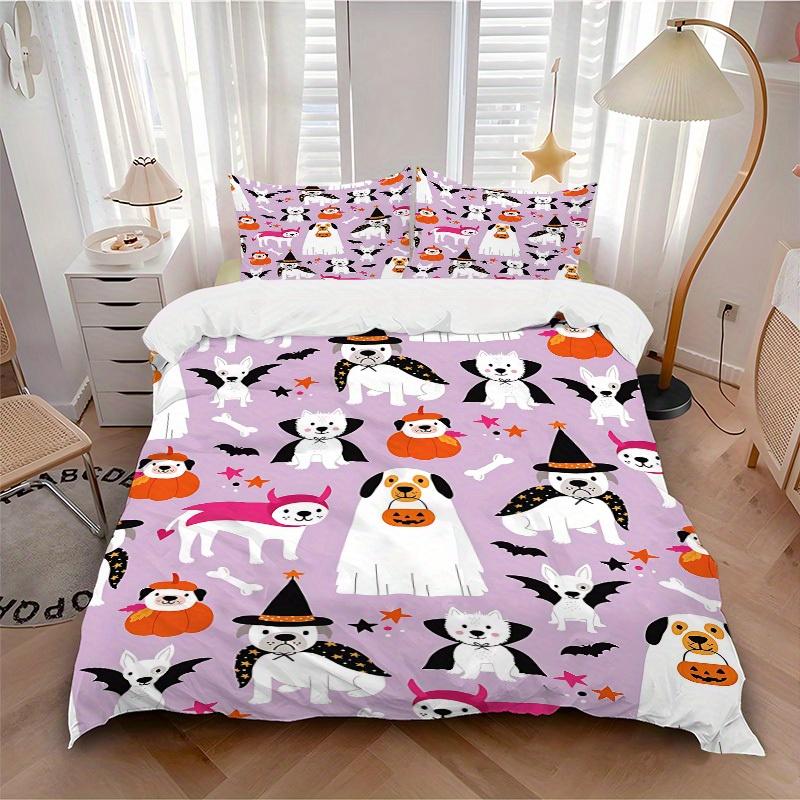 

3pcs Halloween Dogs Soft and Comfortable Breathability, Bedding Set, Machine Washable, Suitable for All Seasons174 135x200cm