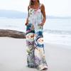 Women's Christmas Print Solid Wide Leg Strapless Tank Pocket Casual Onesie
