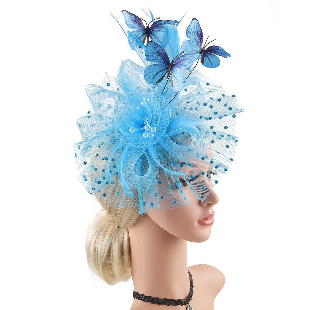 Tea Party Butterfly Derby Hat Classic 1920s Fascinator Bridal Wedding Headpiece for Women