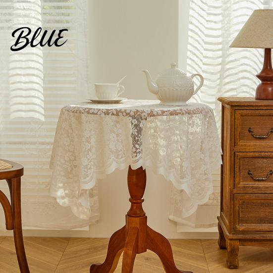 Coffee Table Cloth Furniture Surface Round Fabric Tablecloth Floral Lace Cover with Protector Scalloped Trim for Wedding Afternoon Tea