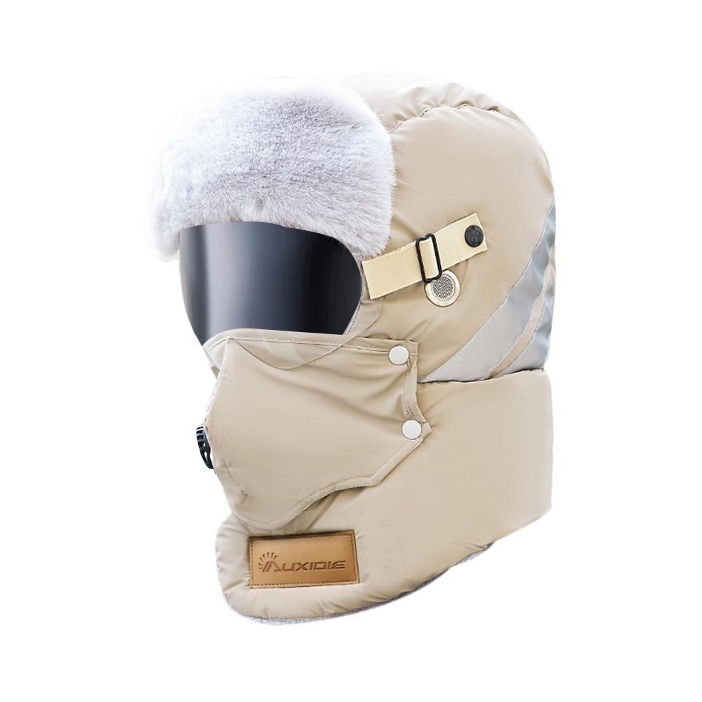 Unisex Bomber Hat Thickened Keep Warm Russian Ushanka Hat Windproof with Goggles Cycling Ear Protection Hat for Outdoor Sports