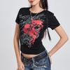 Women Short Sleeve T-Shirts Skull Print Crew Neck Shirts Summer Casual Slim Fit Tops Streetwear