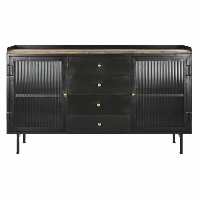 Buffet Naturel Noir Doré Métal Bois De Manguier (145 X 40 X 85 Cm)
