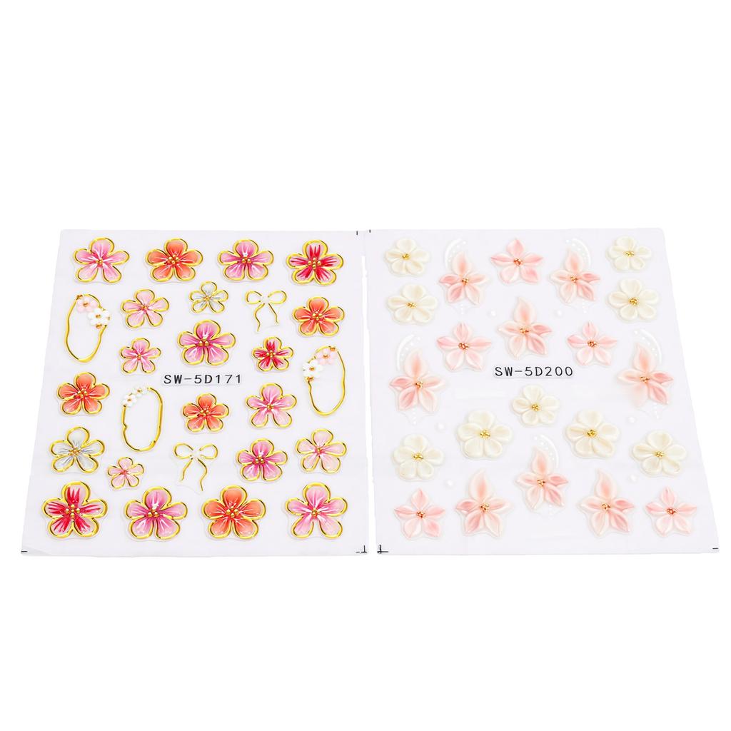 5D Embossed Flower Nail Stickers Self Adhesive Nail Stickers for Woman DIY Manicure Two Piece Set