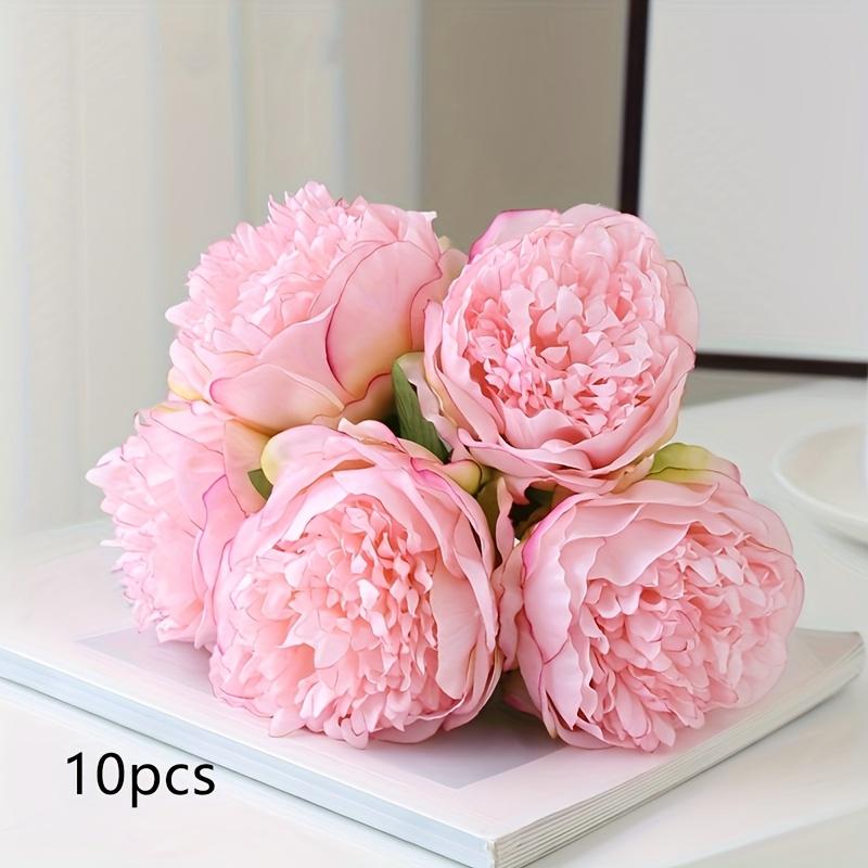 10pcs Artificial Flowers, 5 Heads Silk Flowers Fake Peony, Silk Flower Fake Hand-held Flower, Home Living Room Indoor and Outdoor Decoration