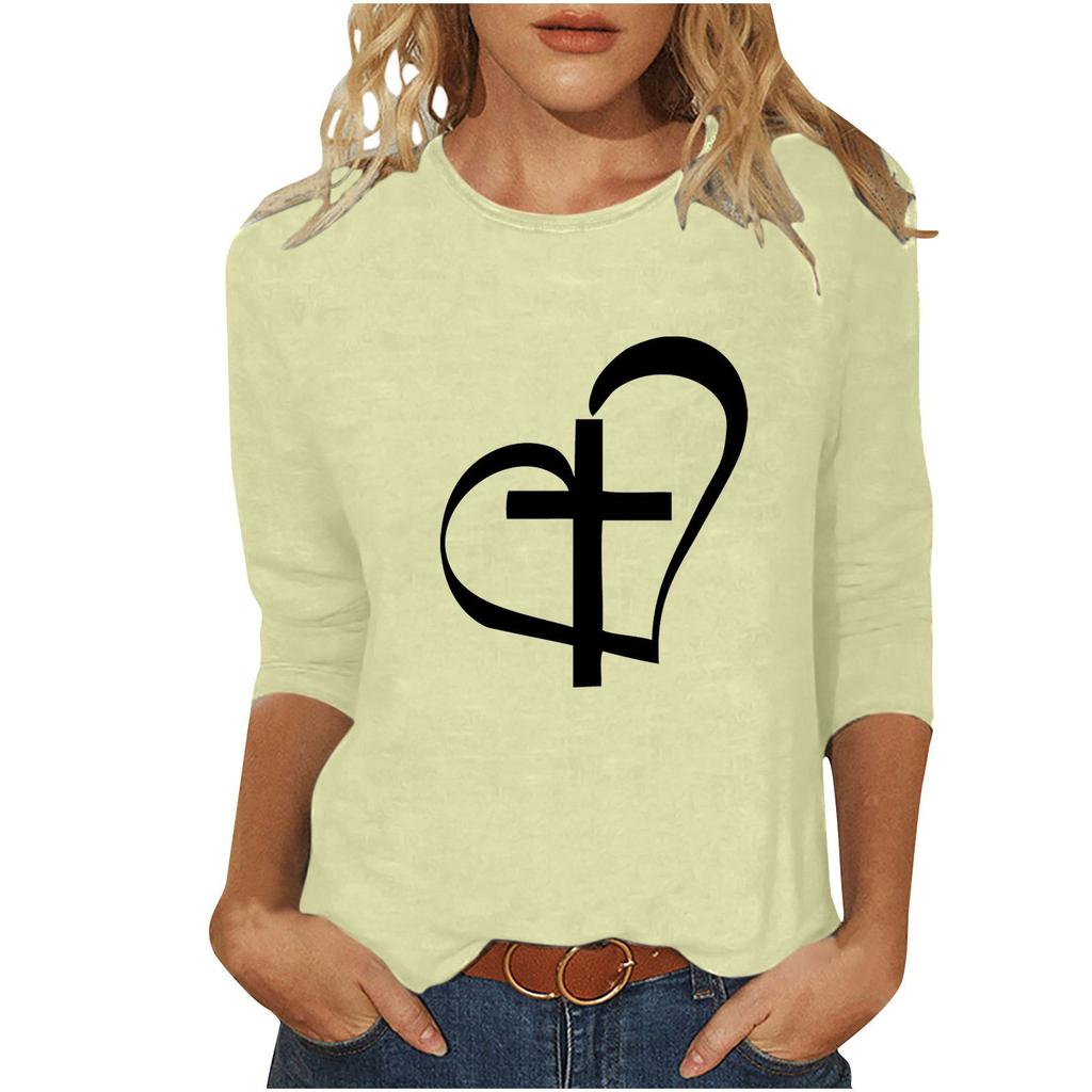 Round Neck 3D Cross Printed Top Fashionable Casual Long Sleeved Women's T-shirts