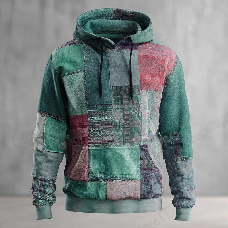 New Geometric Plaid Hoodie Sweatshirt Men Women Fashion Plus Size Hoodies Patchwork  Print Men Clothes  Oversized Tracksuit