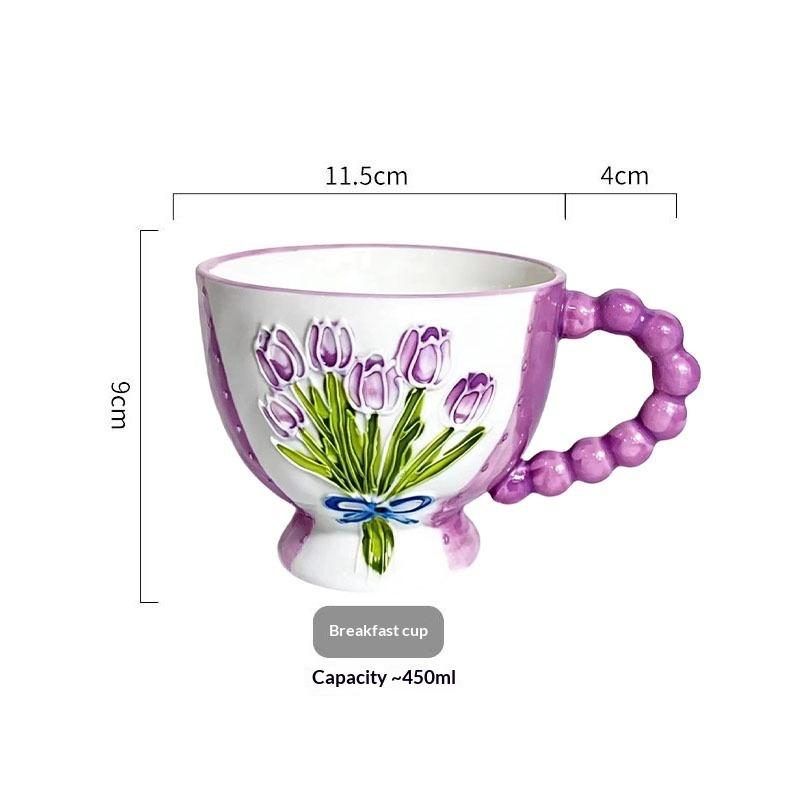 Hand-painted Ceramic Cup Cute Creative Bead Handle Breakfast Cup High Value Large Capacity Milk Oat Cup Drinking Cup