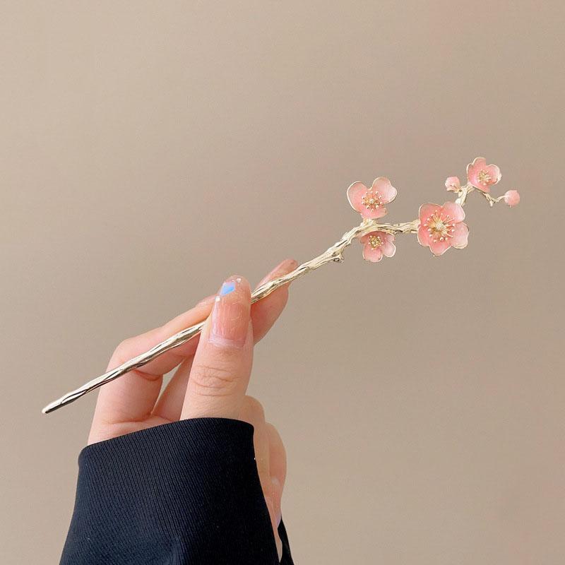 Elegant Cherry Blossom Hairpin Japanese Alloy Hairpin with Pink Floral Design Perfect for High Buns Hanfu Formal Occasions