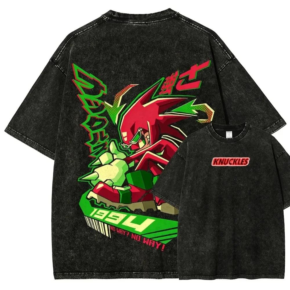 Sonic Anime Lover Washed Tshirt Year Round Clothing Personality Clothes Plus Size Unisex NewModel Couples Retro Fashion Soft