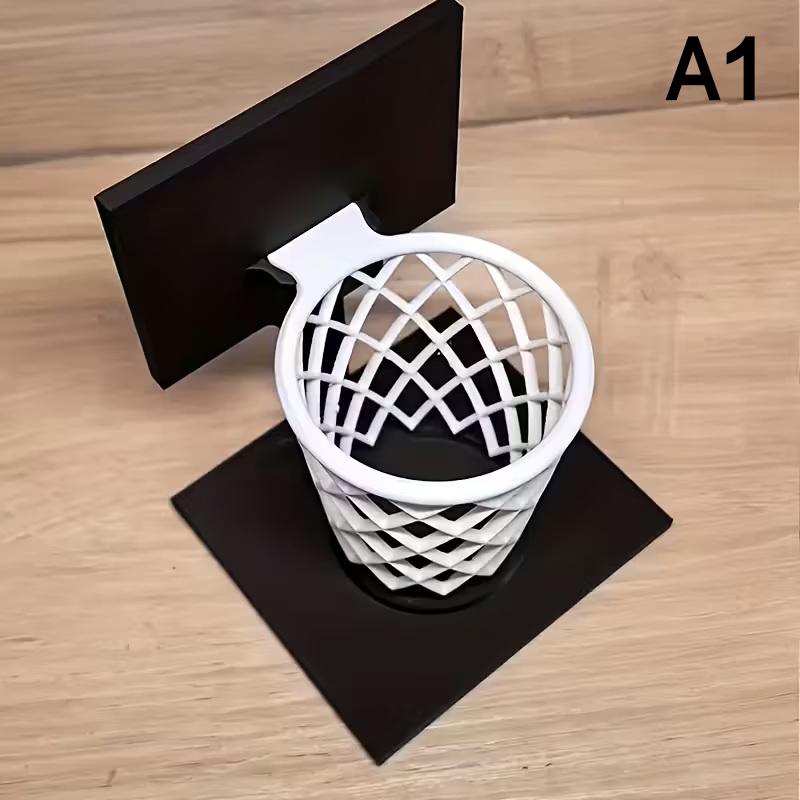 Creative Basketball Hoop Pen Holder Desktop Organizer With Base Space-Saving Decorative Accessory Home, School, Office Decor