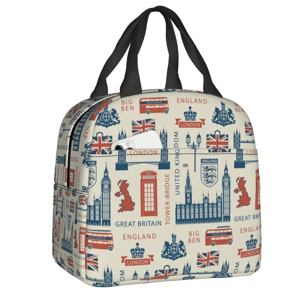 Lunchbox für Damen mit britischer Flagge und britischem Symbol, wasserdicht, Thermo-Kühltasche für Lebensmittel, isoliert, für die Schule, Picknick-Tragetaschen