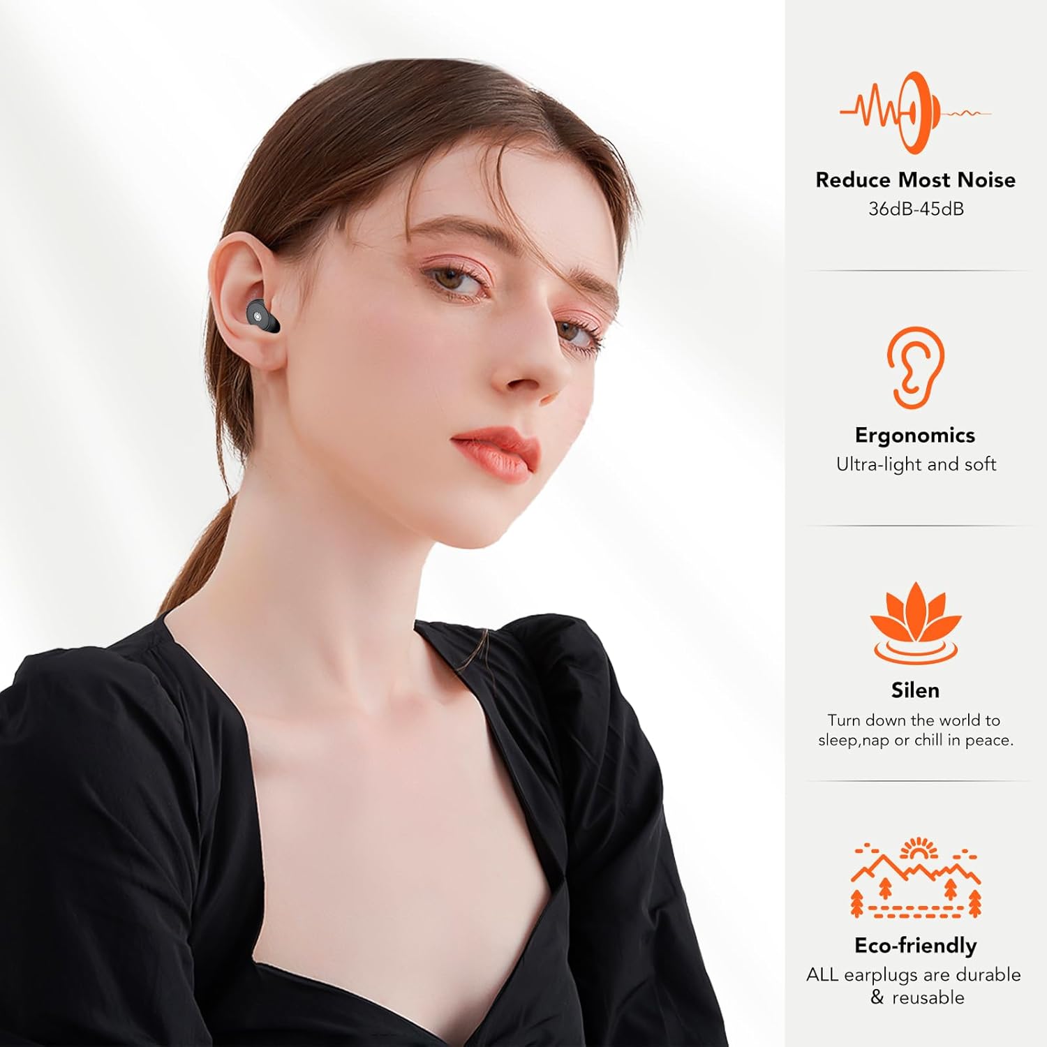 

Беруши для сна с шумоподавлением, 45 дБ, мягкие беруши для концерта, многоразовые беруши для снижения шума с футляром и 8 насадками, для сна, чёрный