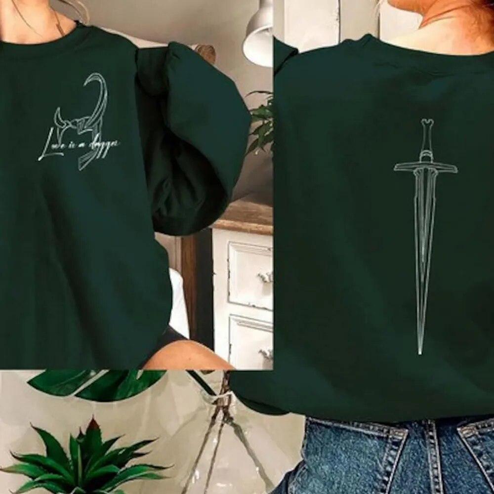

Рубашка Love Is A Dagger Рубашка Loki Ретро Рубашка Loki and Lady Loki Рубашка Loki Dagger Осень Зима Унисекс Повседневный пуловер для пар Свитер
