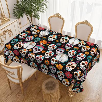 1 Halloween Colored Skull Tablecloth For May 5Th, Day Of The Dead, Party Decorative Tablecloth