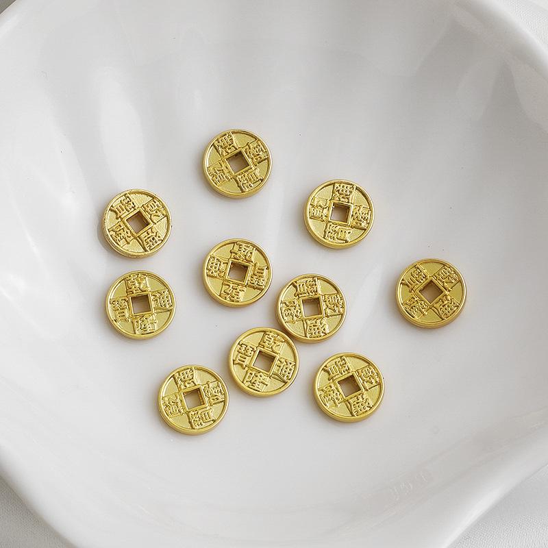 Gold-Plated Sand Gold Color-Retaining Five Emperor Coins Spacer Beaded Braiding Cord for DIY Lucky Bracelet Jewelry Accessories