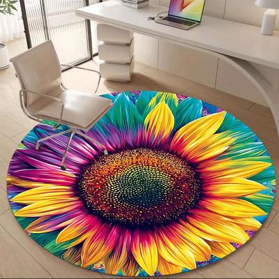 1pc Sunflower Bloom Office Round Area Rug, Indoor Mat Suitable ForOffice, Under Office Chairs Bedroom Living Room Home Decor, Room Deco D068