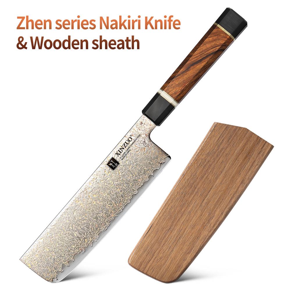 XINZUO Newest Style 7'' Inches Nakiri Knife 37 Layers Real Tricolour Copper Damascus Steel Kitchen Butcher Cleaver Fish Knife