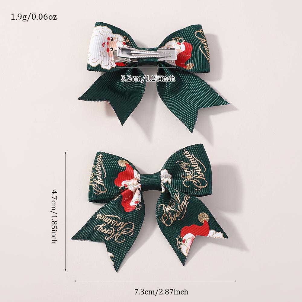 6Pcs Christmas Kids Bows Hair Clips Set for Baby Girl 2.4'' Ribbon Elk Santa Print Bowknots Hairpins Headwear Hair Accessories