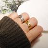 18K Gold Plated Rhinestone Ring with Geometric Triple Bars - Korean Style Stainless Steel