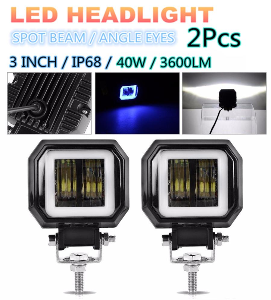 2PC 3Inch 12V 24V 6500K 40W Waterproof CREE LED Angel Eyes Light Bar Offroad Car Boat led Work Light Spot Light