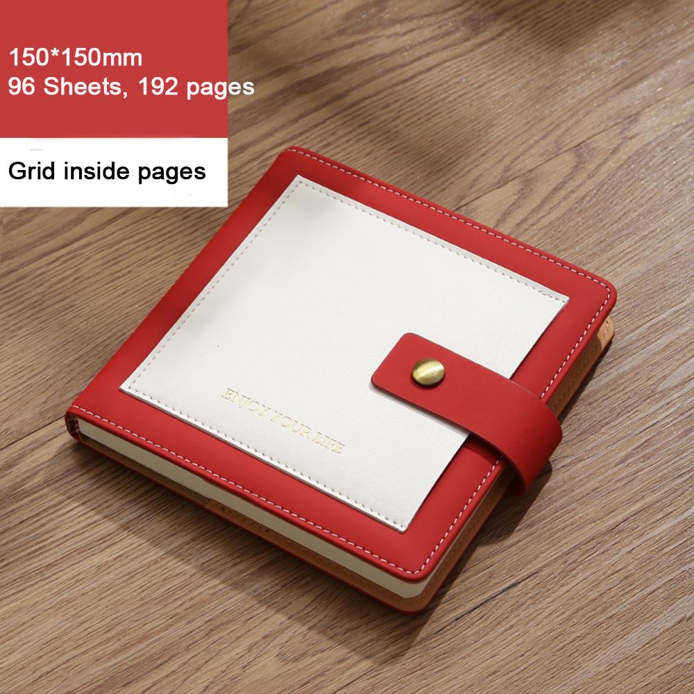 (Logo Can Be Engraved) Square Pocket Notebook, Buckle Notepad, Blank/lined/grid Inner Pages, Leather Business Ledger, Student Memo