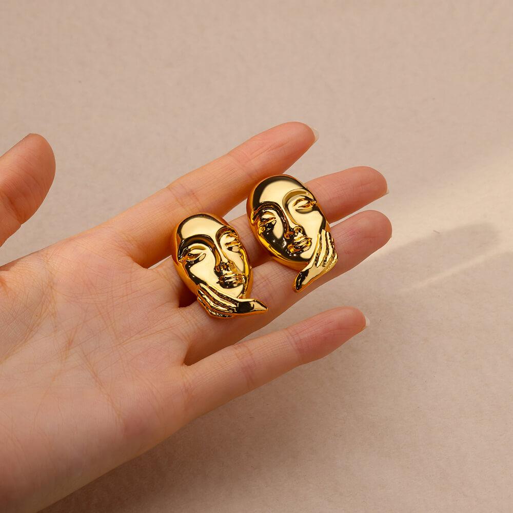 Face Cheek Stainless Steel Stud Earrings for Women Gold Color Funny Punk Earring Aesthetic Designed Zircon Party Accessories
