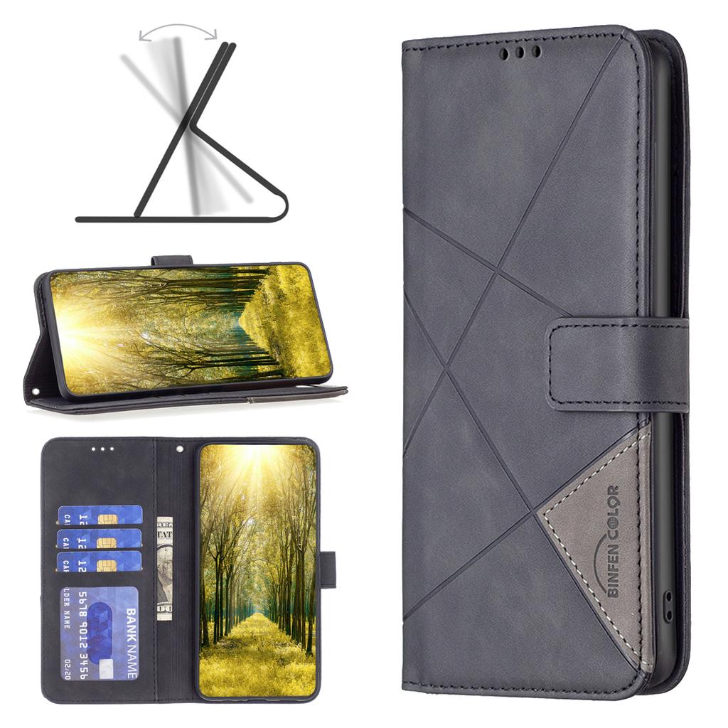BINFEN COLOR For Samsung Galaxy A05s 4G Phone Cases Wallet Stand Geometry Imprinted Leather Cover