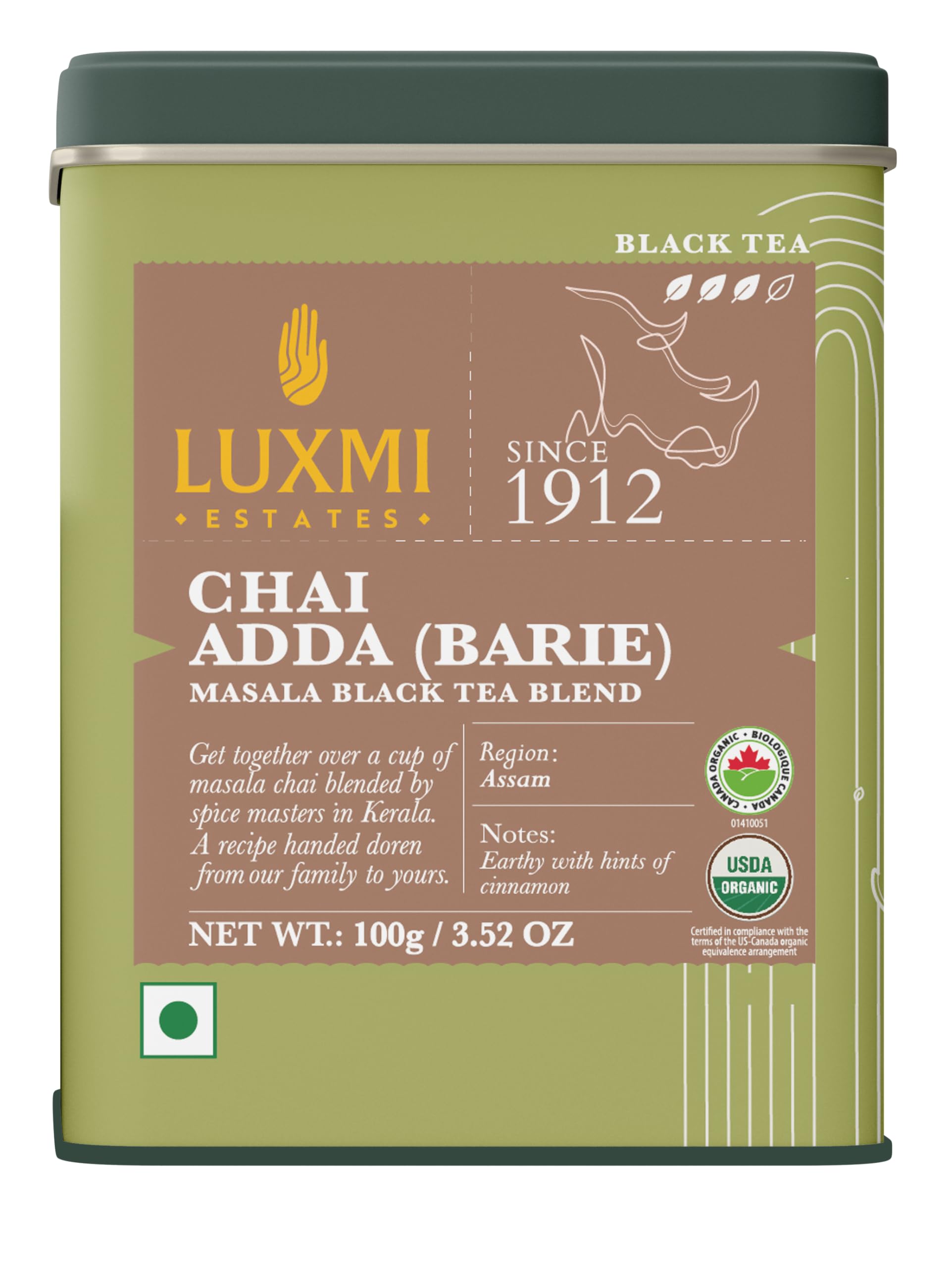 LUXMI Estates Masala Chai Powder 100Gm Pack | Chai Adda-Bari | Organic Black Tea | Strong, Robust & Aromatic Masala Chai | Indian Spice Chai Enrich