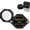10x Magnifier Jewelry Loupe with Triplet Lens, Achromatic Black Hexagonal Design for Gem, Stamp, Coin Inspection
