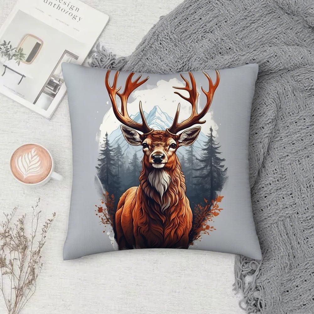 Taie d'oreiller simple tête de cerf Housse d'oreiller Housse Carrée Housse d'oreiller de canapé pour usage domestique